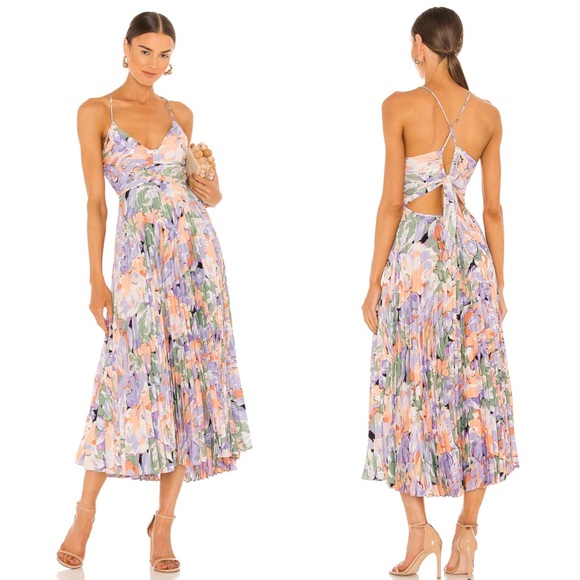 Label Blythe Floral Plisse Midi Dress 
